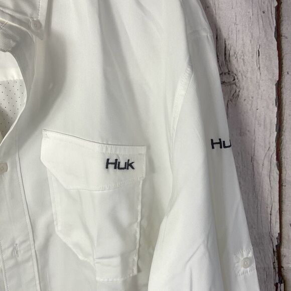 HUK Men's Tide Performance Button Down White Large NWOT D - Picture 6 of 10